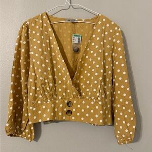 Papaya Yellow Polka Dot Women's Crop shirt.